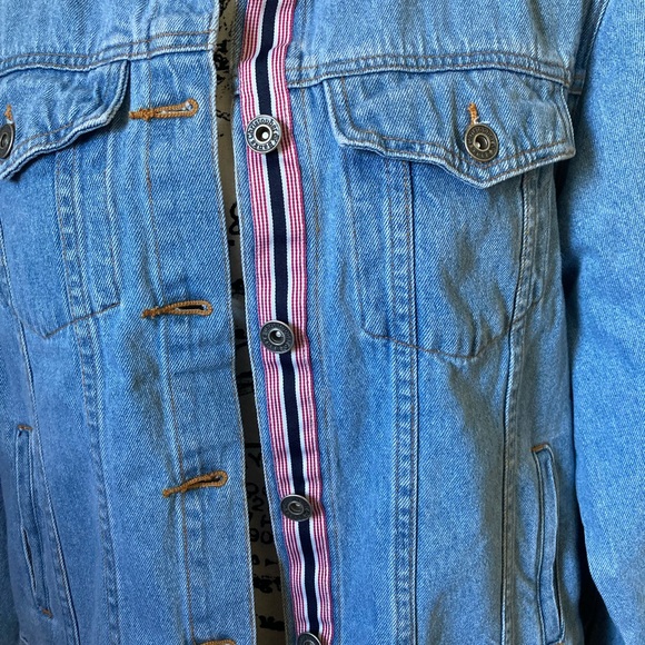 Christopher & Banks denim jacket with fun pop of color under buttons, size large - Picture 7 of 13